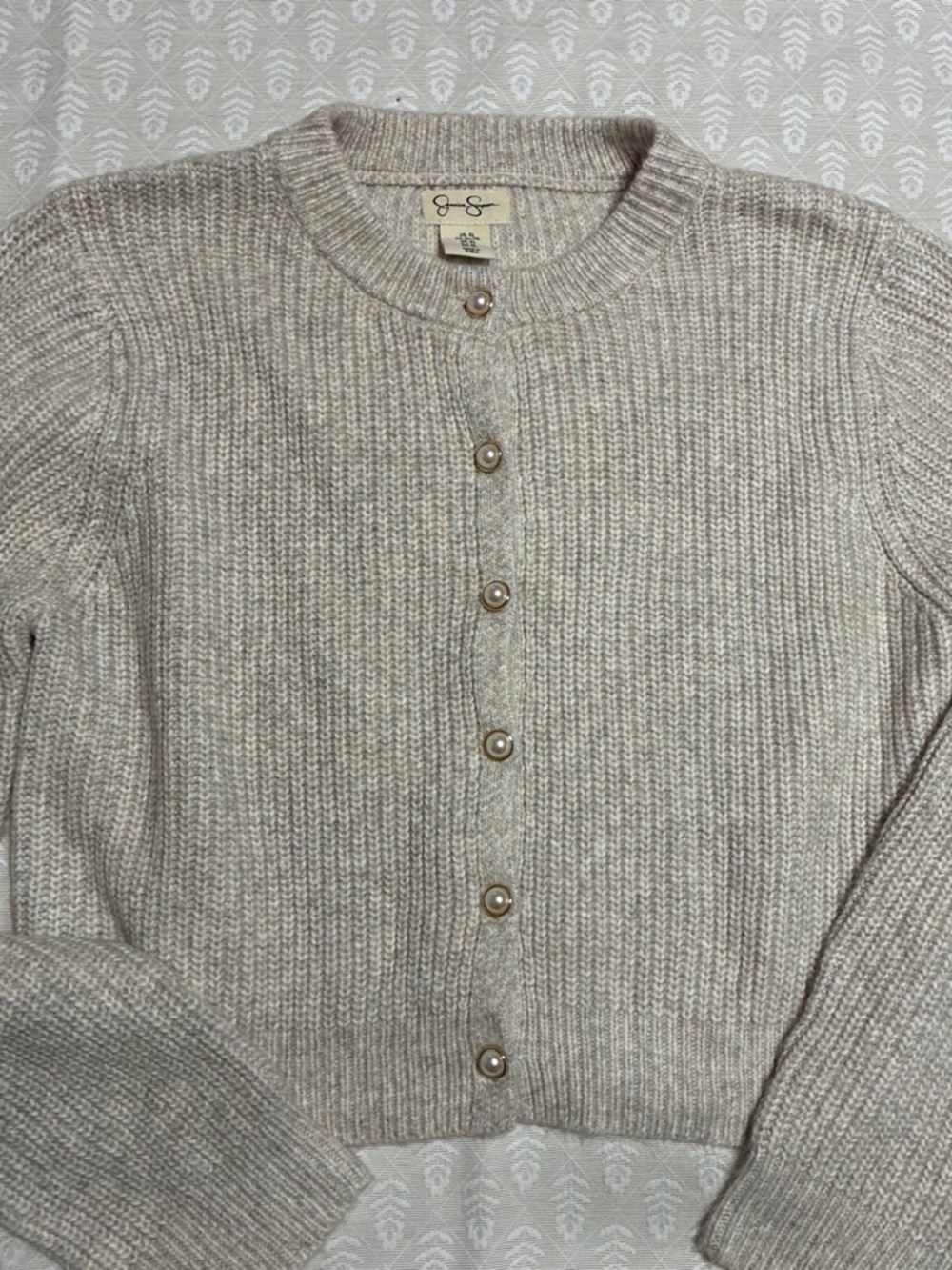 Jessica Simpson Beige/Cream Ribbed Pearl-Button Cardigan